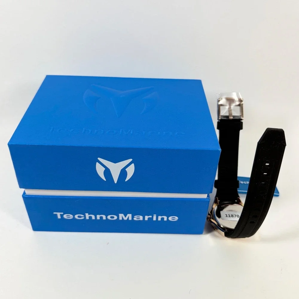 TechnoMarine Watch Lusso Mare Rose Gold TM-225049 GXP Black Silicone Watch New